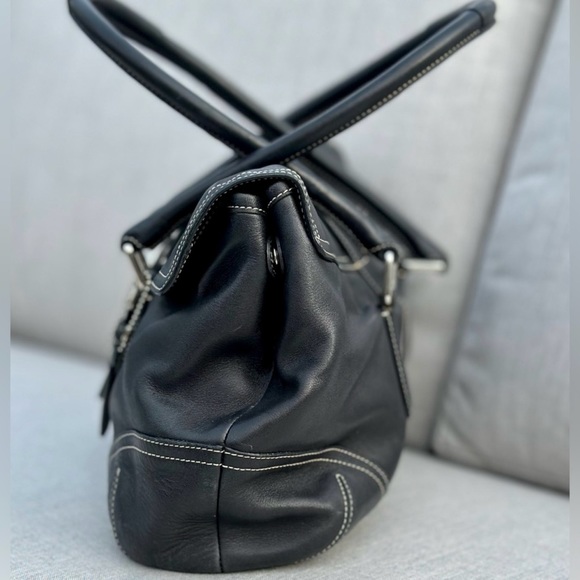 Coach Vintage Leather Hampton Soho Handbag Black with White Stitching - Picture 5 of 12
